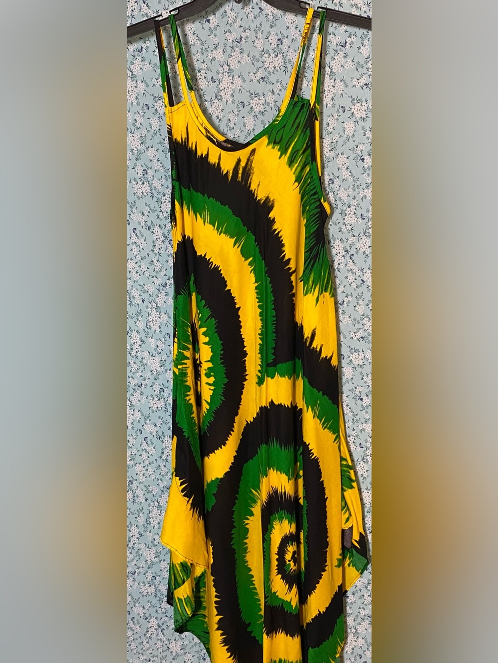 Yellow & Green Tie-Dye Tank Dress